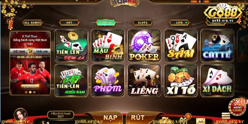 Game Top88: Nền tảng uy tín và chuyên nghiệp hàng đầu 2025 2 Kho game bài hấp dẫn được người lựa chọn nhiều nhất tại game Top88