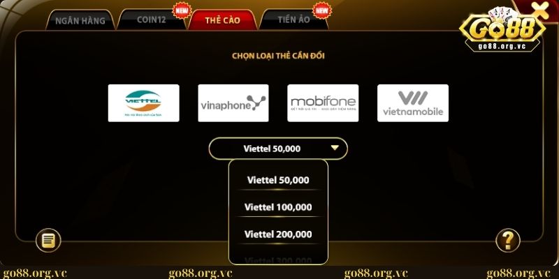 Rút tiền GO88: Hướng dẫn chi tiết chỉ trong 5 phút 2 Giao dịch qua thẻ cào tại nền tảng GO 88